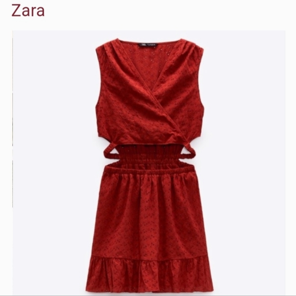 ZARA OPENWORK EMBROIDERED TERRACOTTA DRESS - Picture 12 of 16